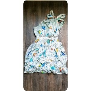 Gorgeous Butterfly print one shoulder dress